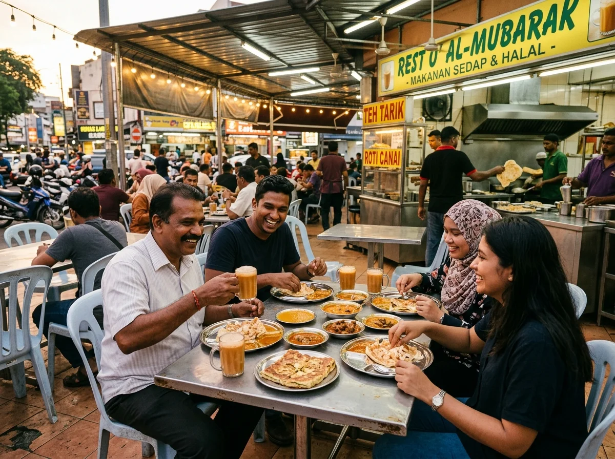 Hidangan mamak roti canai dan teh tarik di Klang