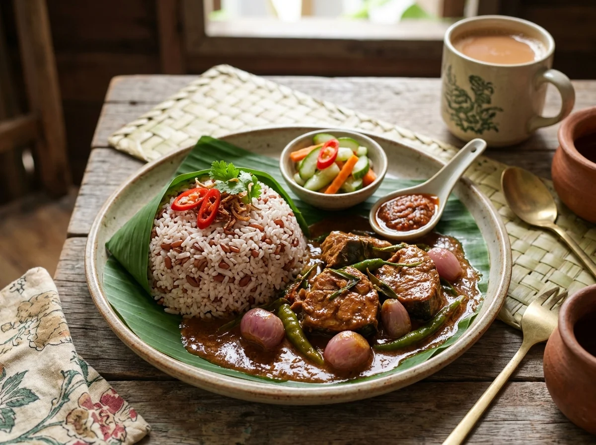 Nasi dagang Terengganu dengan gulai ikan