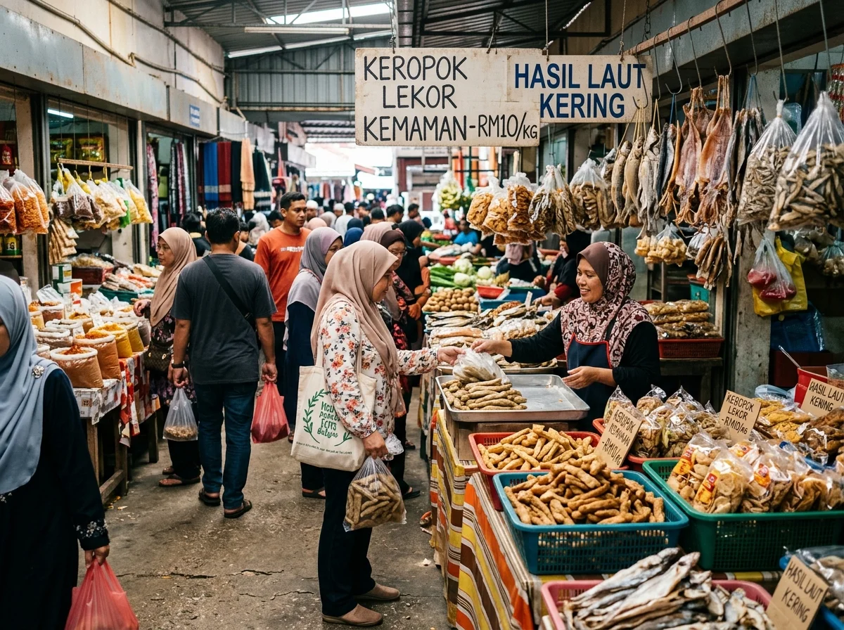 Pasar Besar Kemaman menjual keropok lekor dan hasil laut