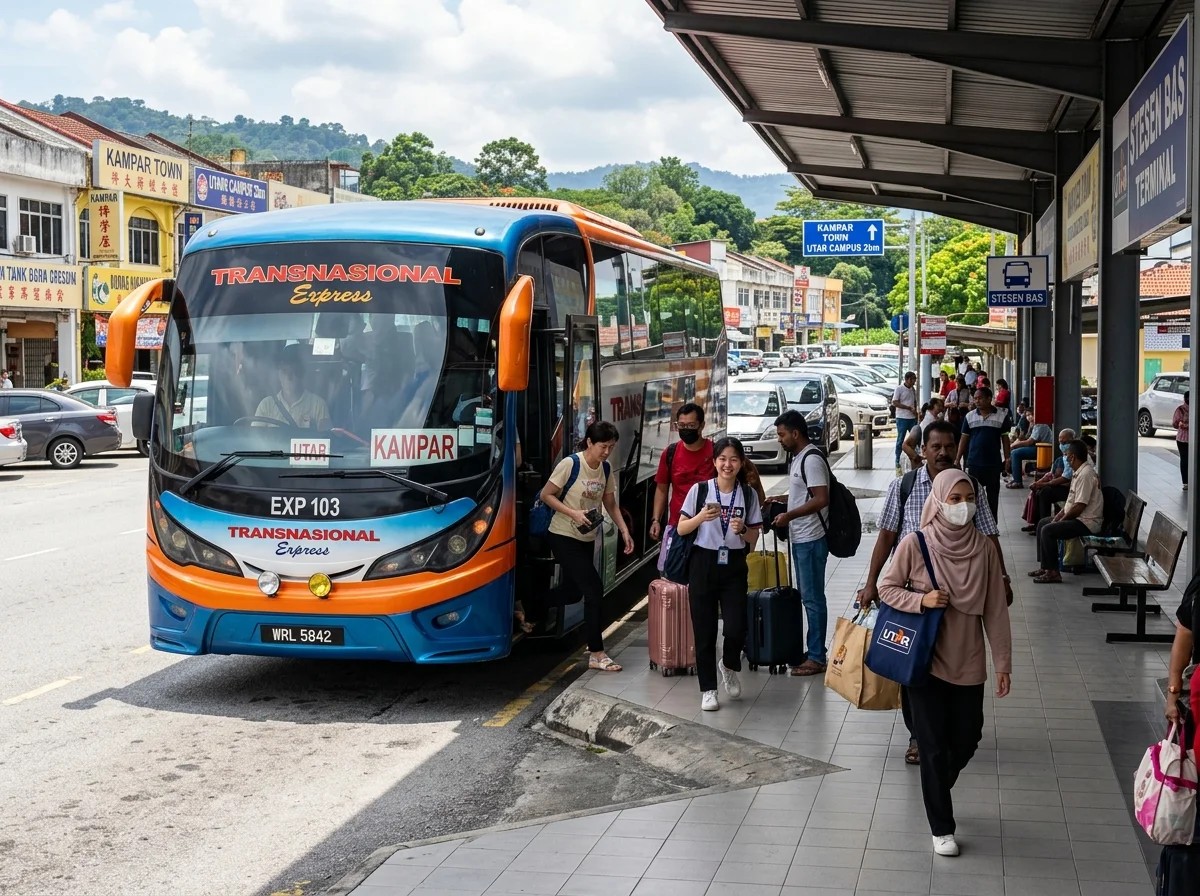 Bas ekspres tiba di Kampar berhampiran UTAR