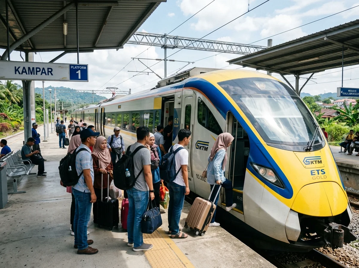 Tren ETS tiba di stesen keretapi Kampar