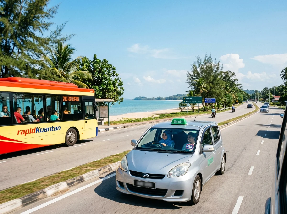 Bergerak dalam bandar Kuantan dengan Grab dan bas tempatan