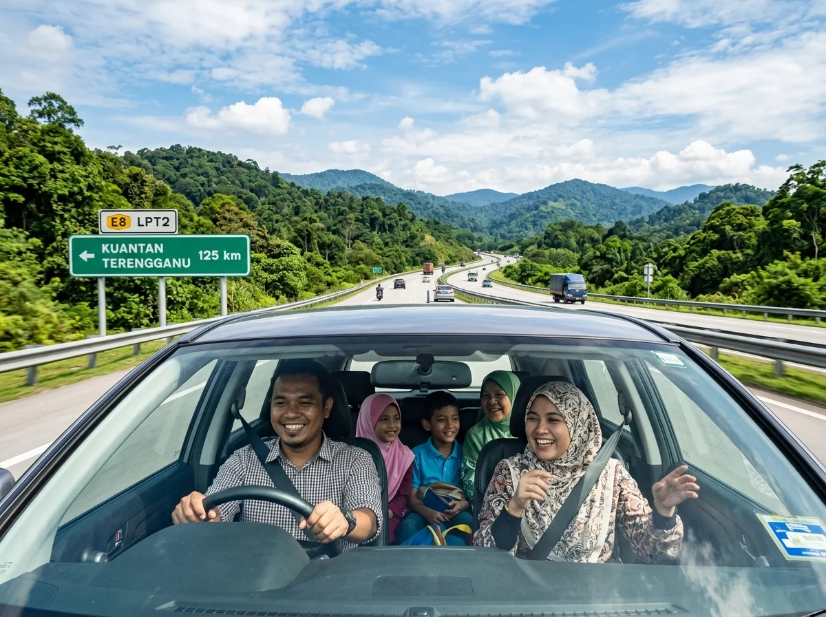 Memandu di Lebuhraya Pantai Timur LPT2 menuju Kuantan