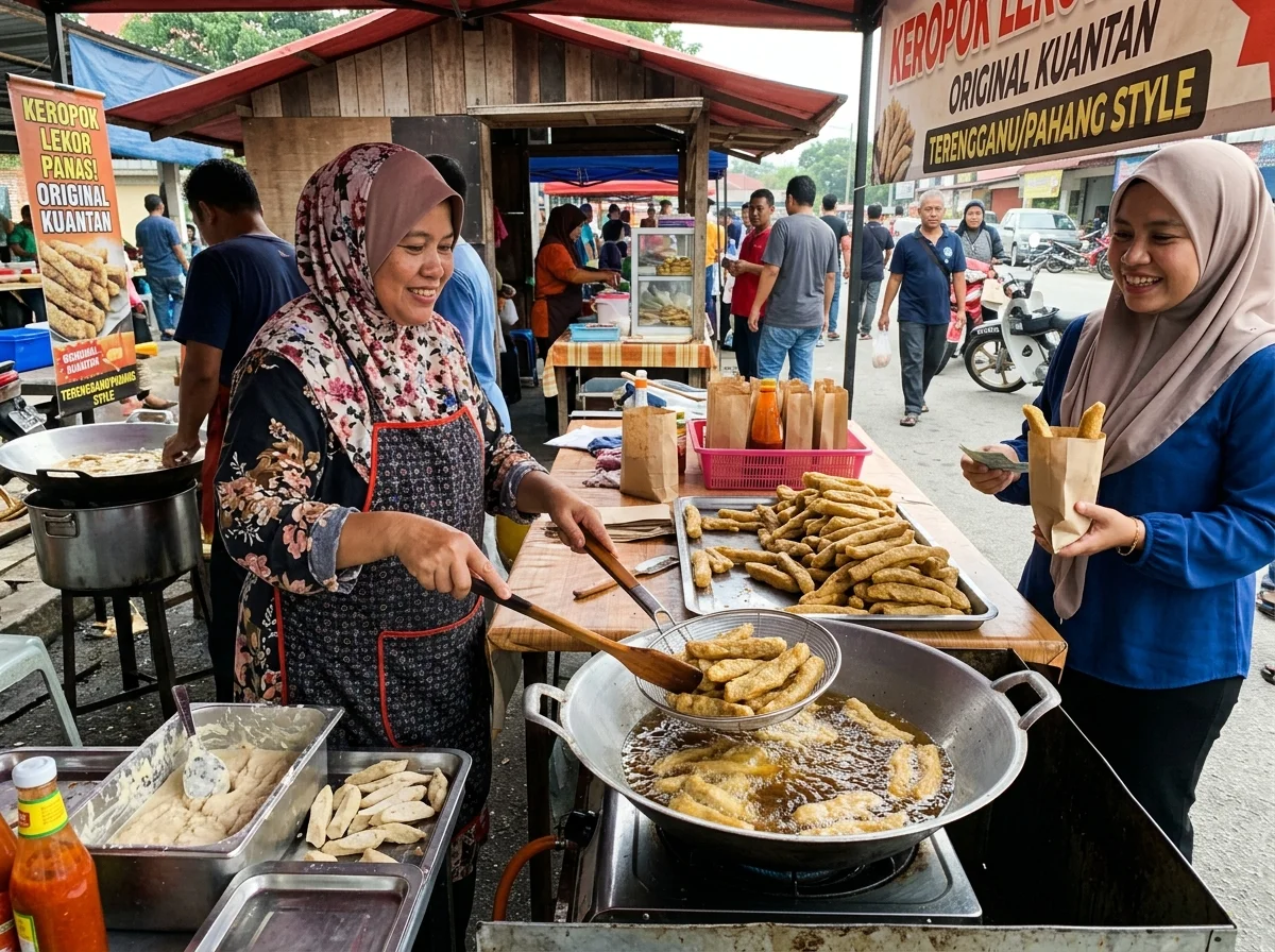 Keropok lekor goreng panas di gerai Kuantan