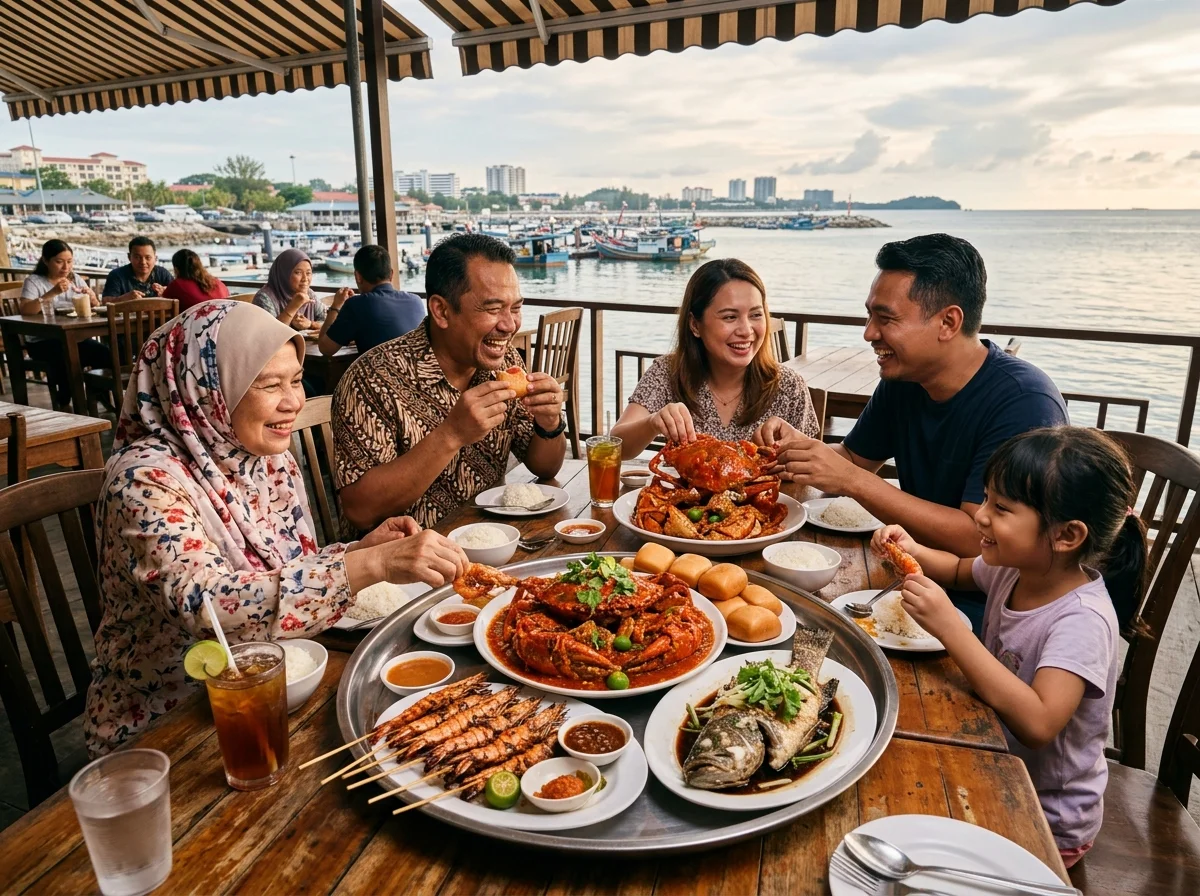 Hidangan makanan laut segar Labuan — ketam, udang dan ikan