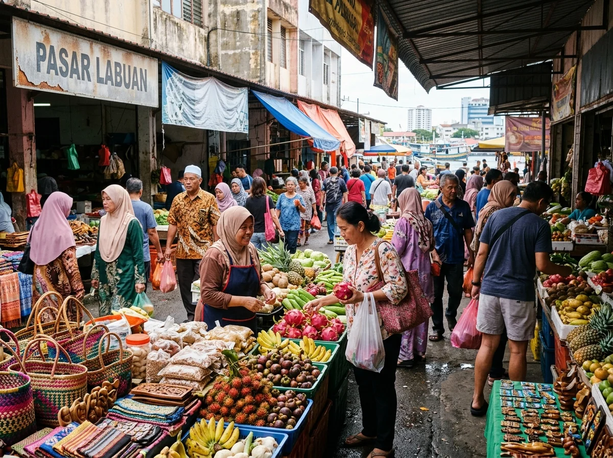 Pasar tempatan dan oleh-oleh pulau di Labuan