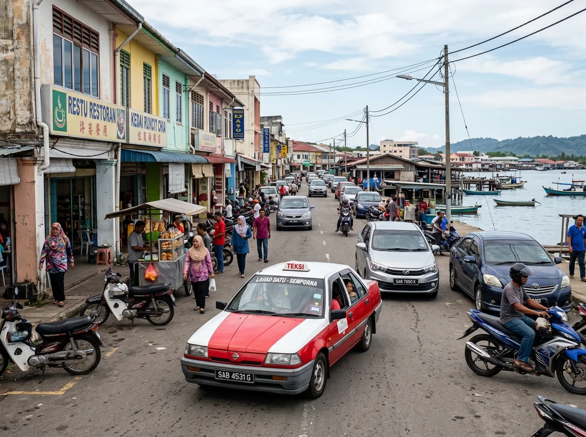 Teksi dan kereta di jalan bandar Lahad Datu