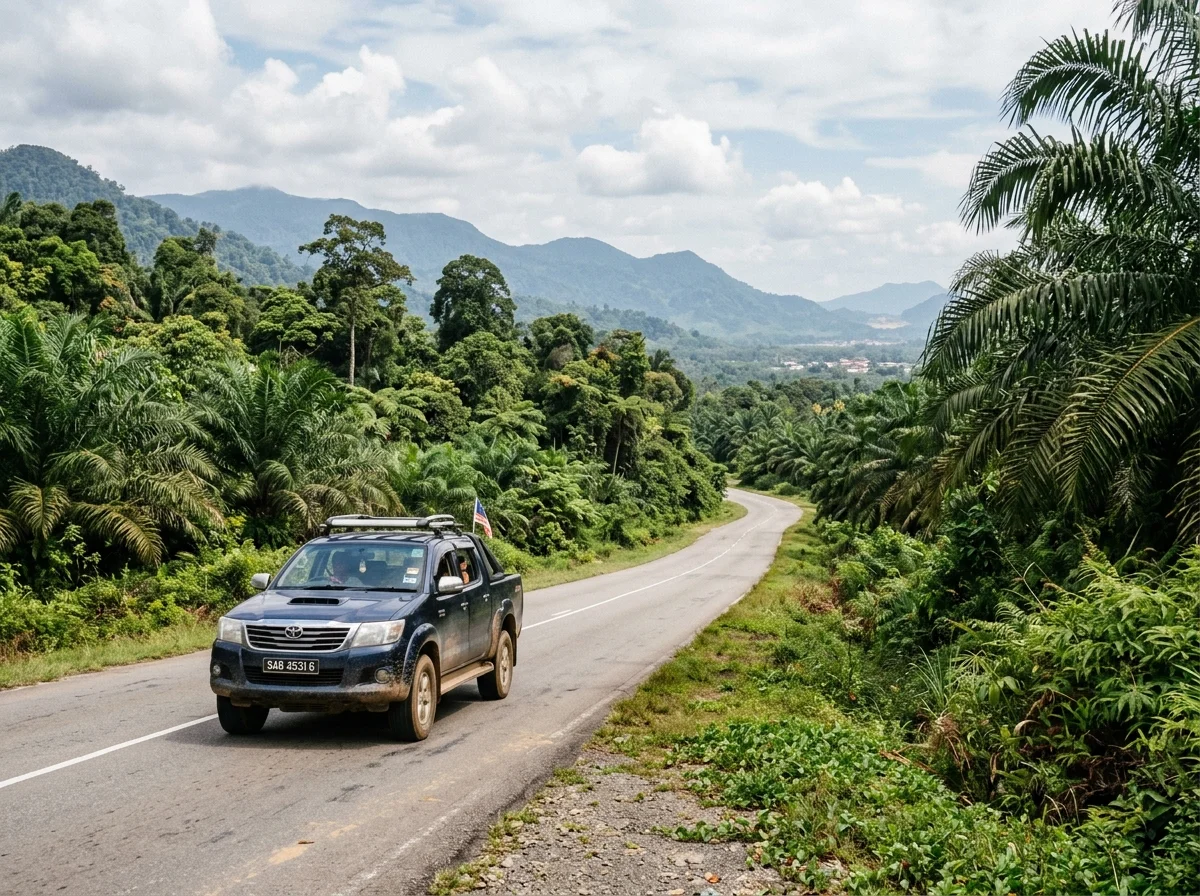 Memandu di jalan Sabah menuju Lahad Datu