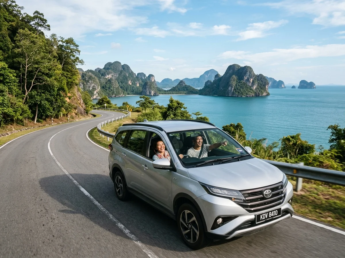 Kereta sewa di jalan pesisir Langkawi