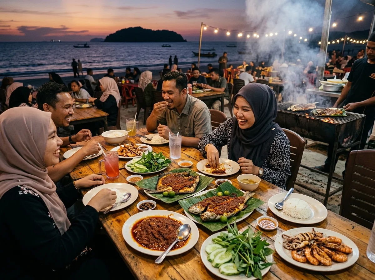 Ikan bakar dan makanan laut segar di Pantai Cenang Langkawi