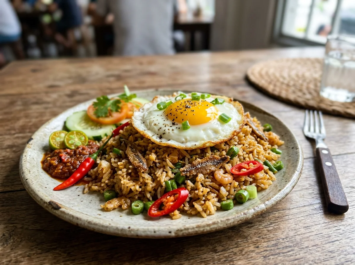 Nasi goreng ikan masin dengan telur dan cili