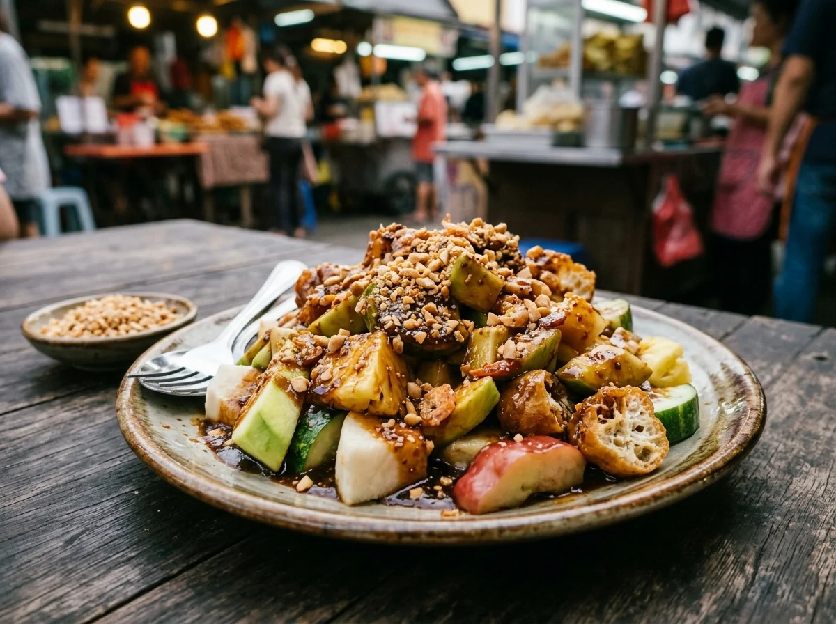 Sepinggan rojak buah dengan kuah kacang