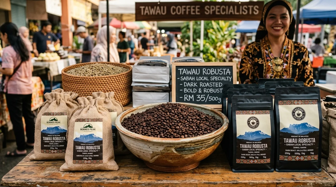 Kopi robusta Tawau dalam bungkusan oleh-oleh