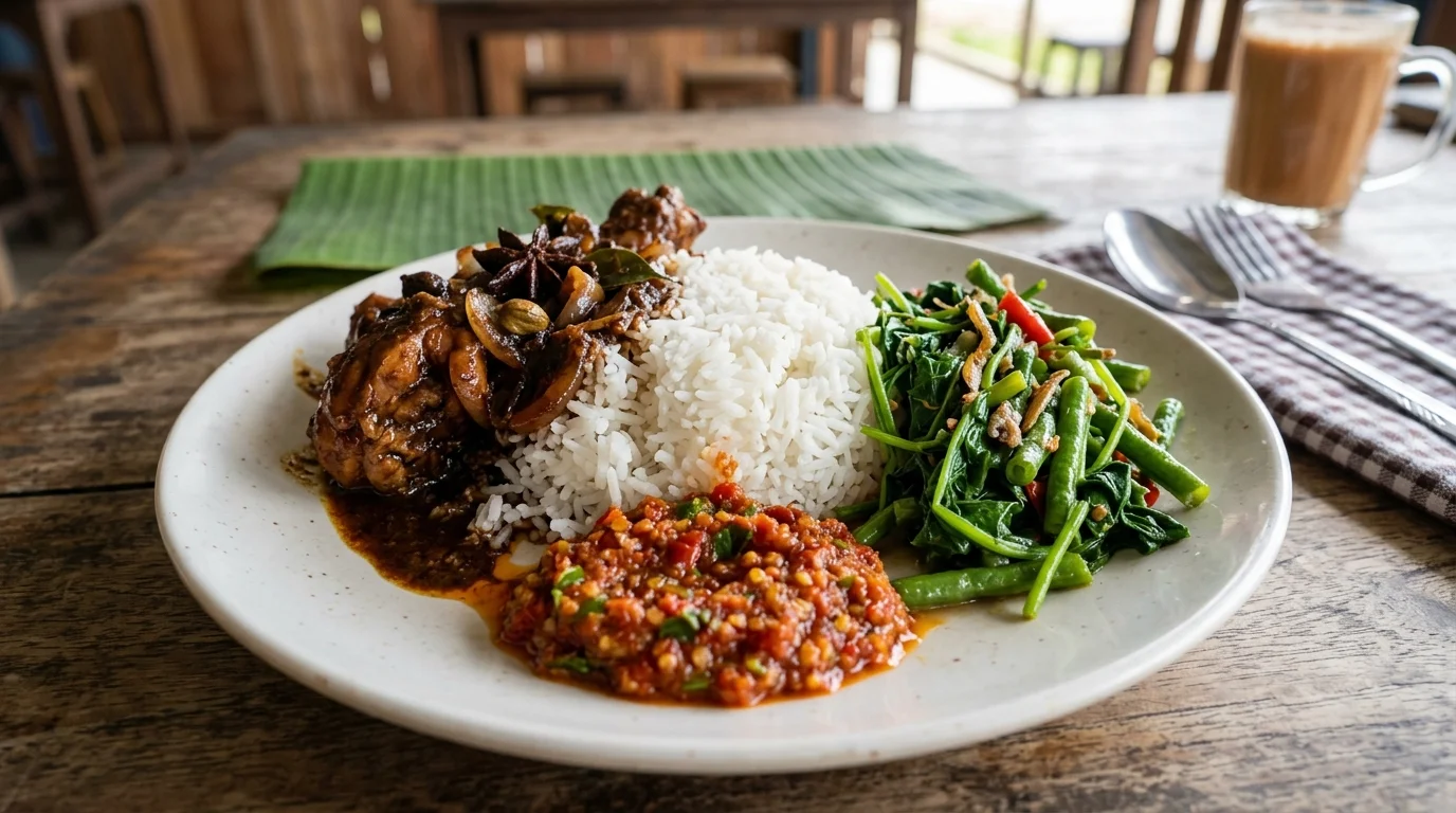 Nasi campur Sabah dengan lauk-pauk tempatan
