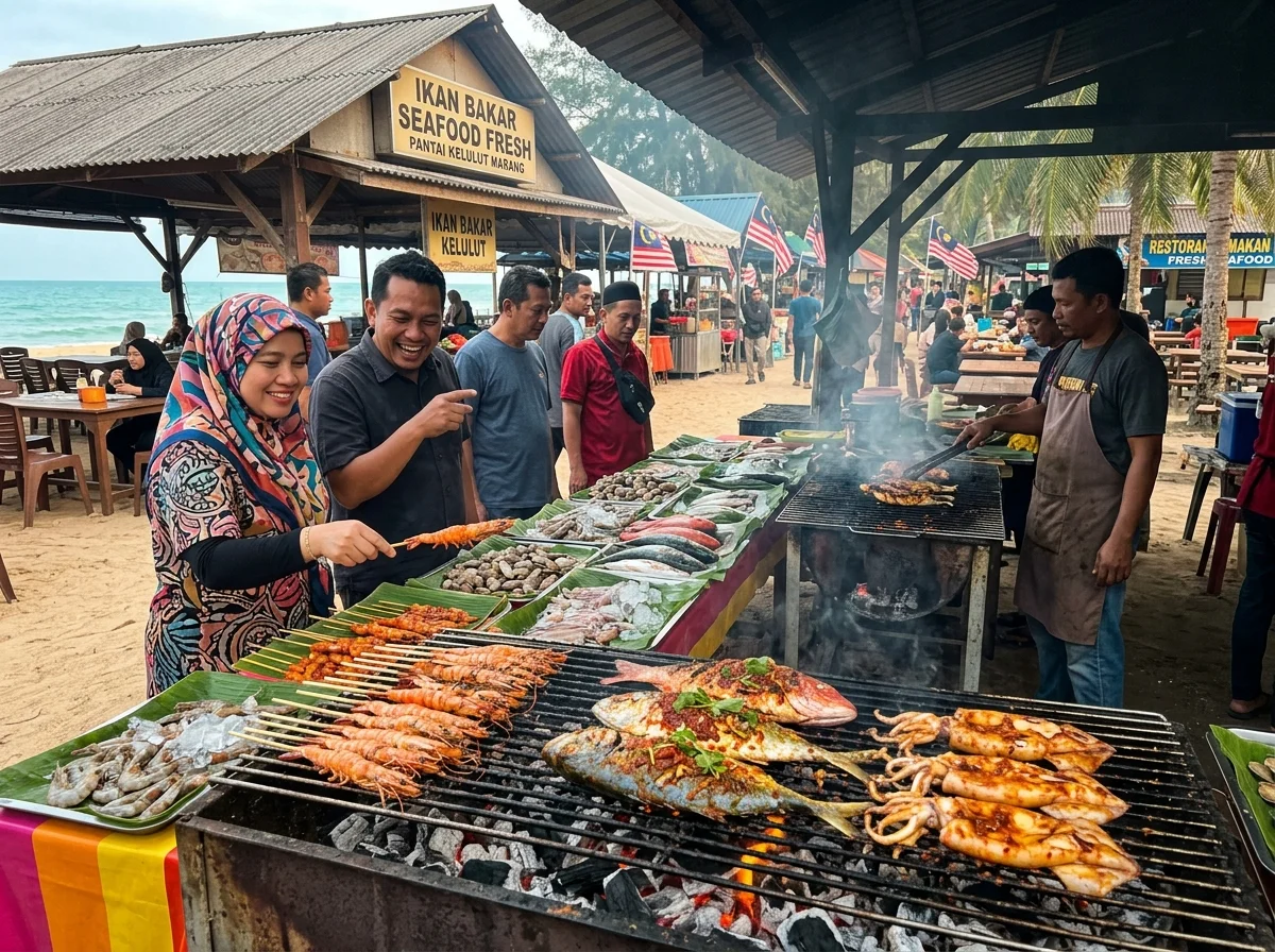 Hasil laut segar dibakar di gerai Pantai Kelulut Marang