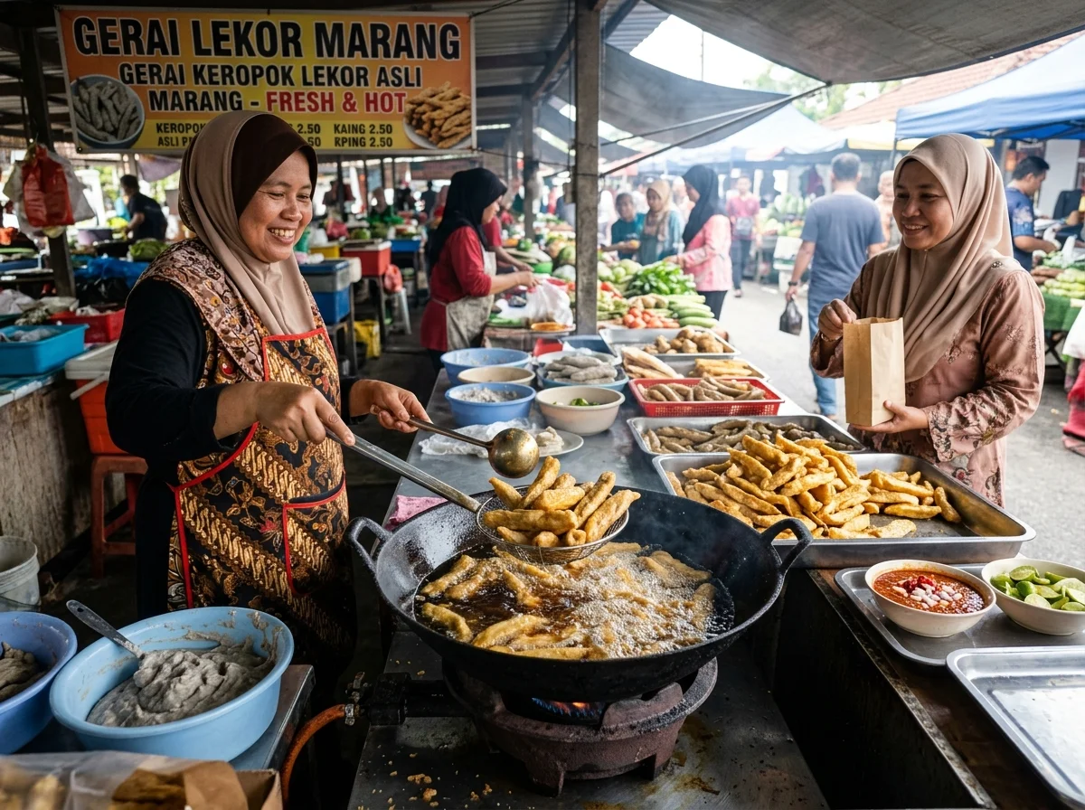 Keropok lekor Terengganu digoreng rangup di gerai Marang