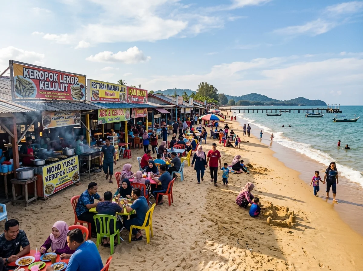 Gerai makanan laut di Pantai Kelulut Marang