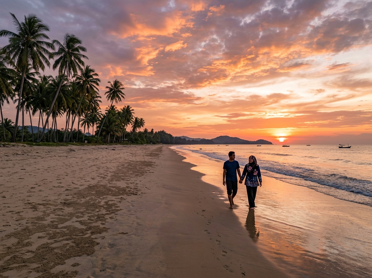Pantai Batu Buruk dengan pemandangan matahari terbenam