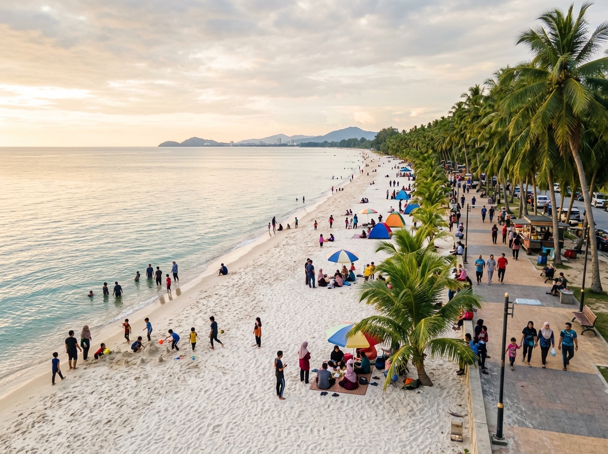 Pantai Batu Buruk dengan lagoon dan restoran tepi pantai