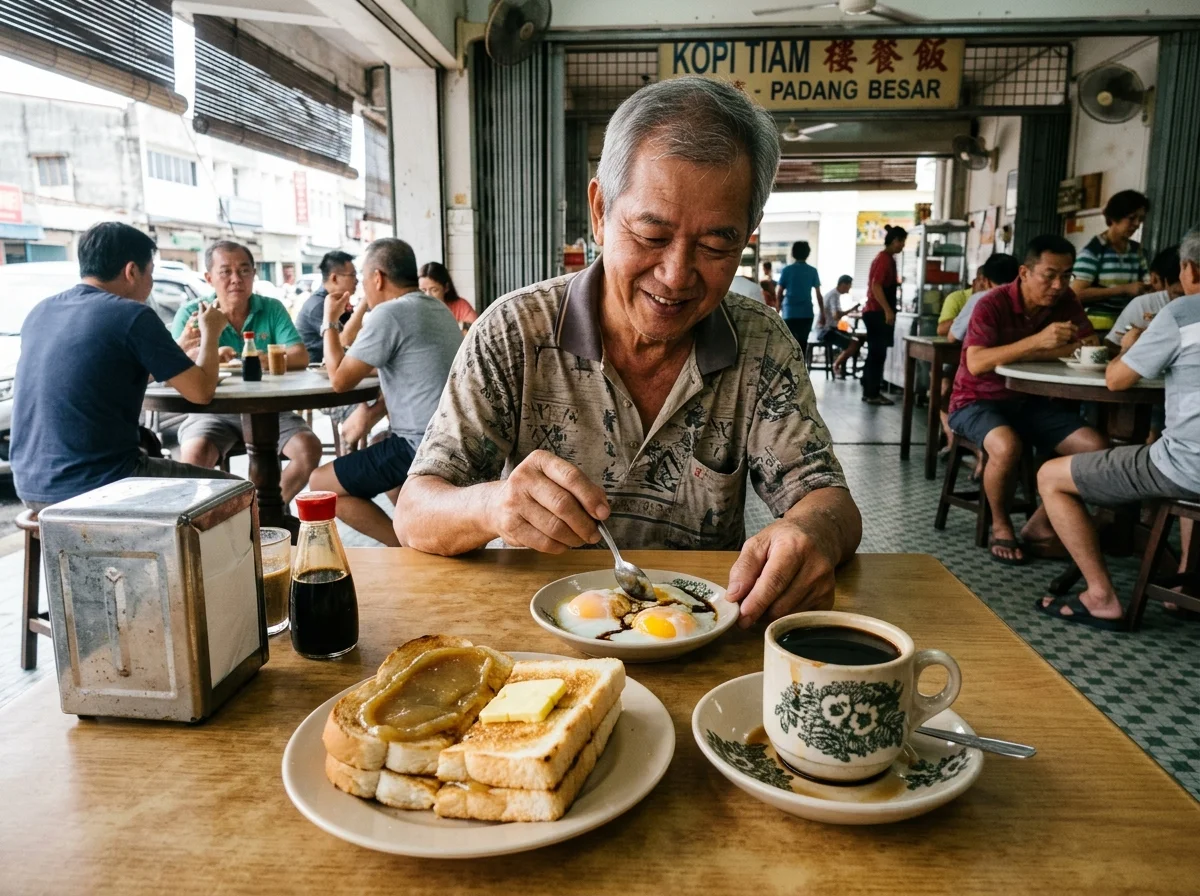 Sarapan kopitiam tradisional di Padang Besar