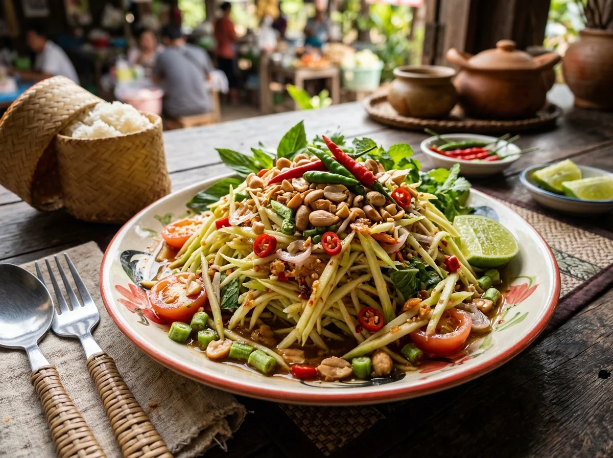Somtam atau kerabu mangga pedas ala sempadan Thai