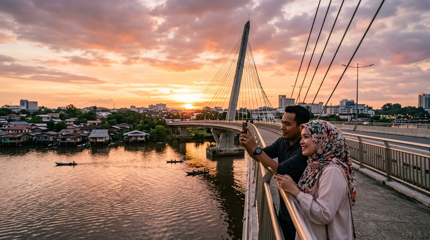 Jambatan Petra Kuching pemandangan sungai