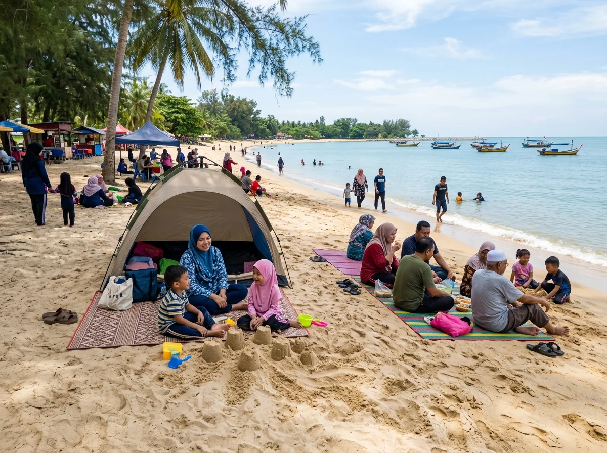 Pantai Cahaya Bulan dengan ombak lembut dan pasir putih