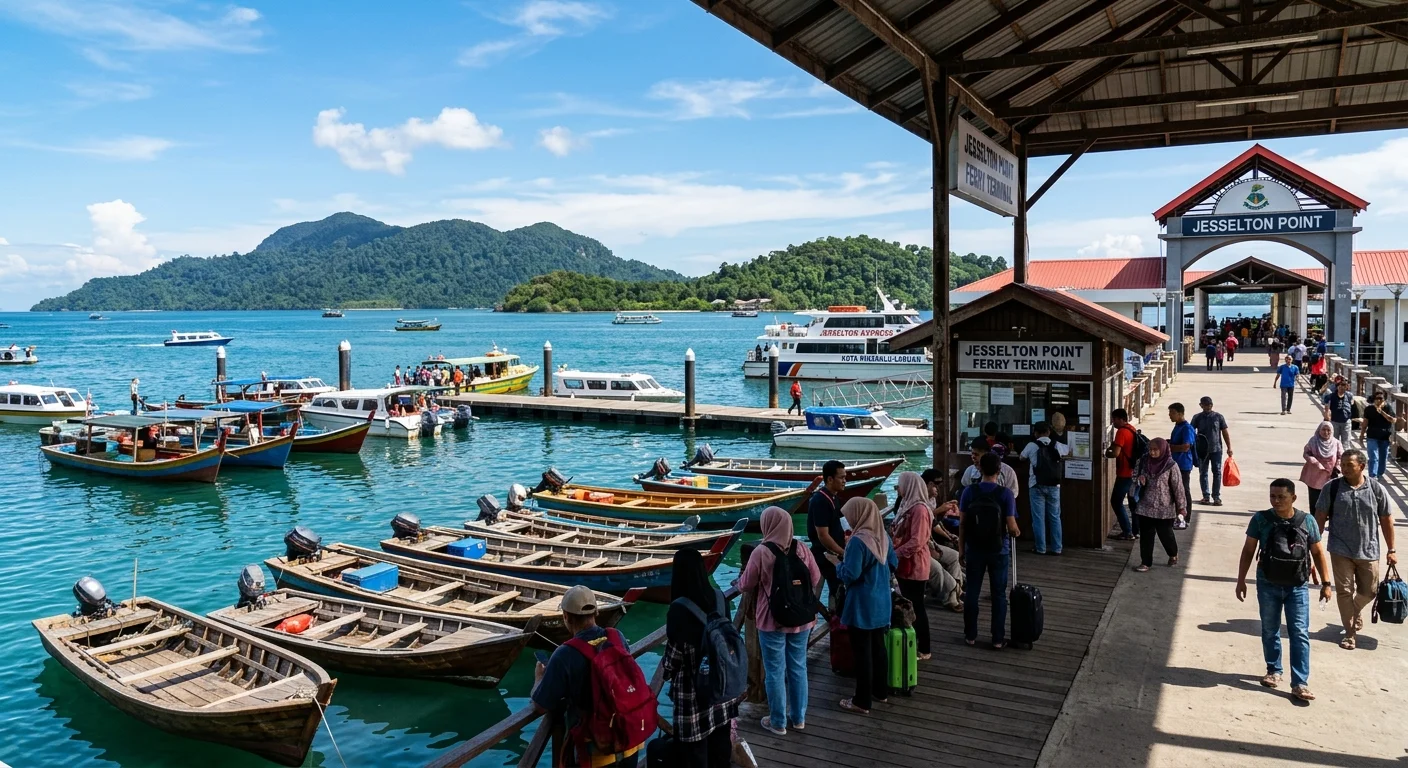 Jesselton Point Ferry Terminal KK — pemandangan pelabuhan percuma