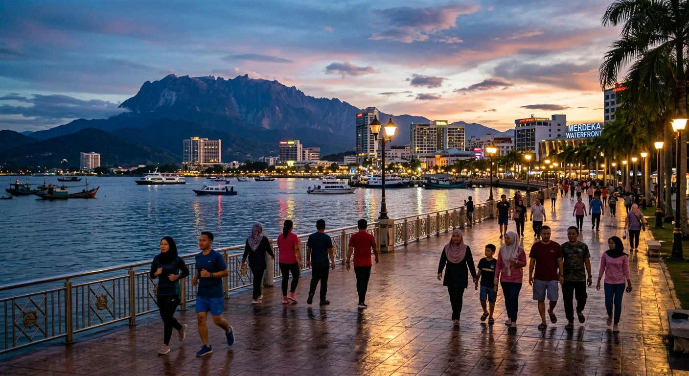 KK Waterfront esplanade — jalan petang percuma