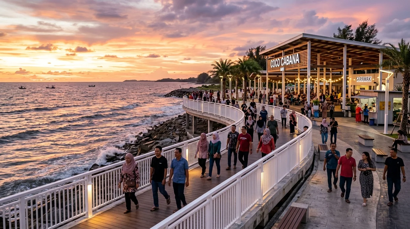 Seafront Coco Cabana Miri ketika matahari terbenam