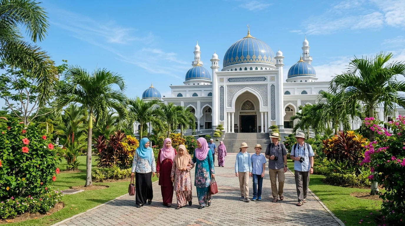 Seni bina Masjid Temerloh yang elegan dengan kubah putih dan minaret modern