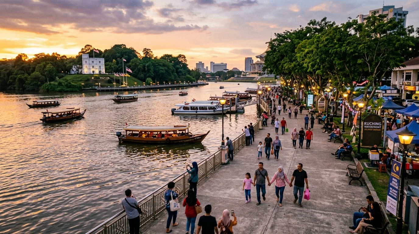 Kuching Waterfront Esplanade senja Sarawak