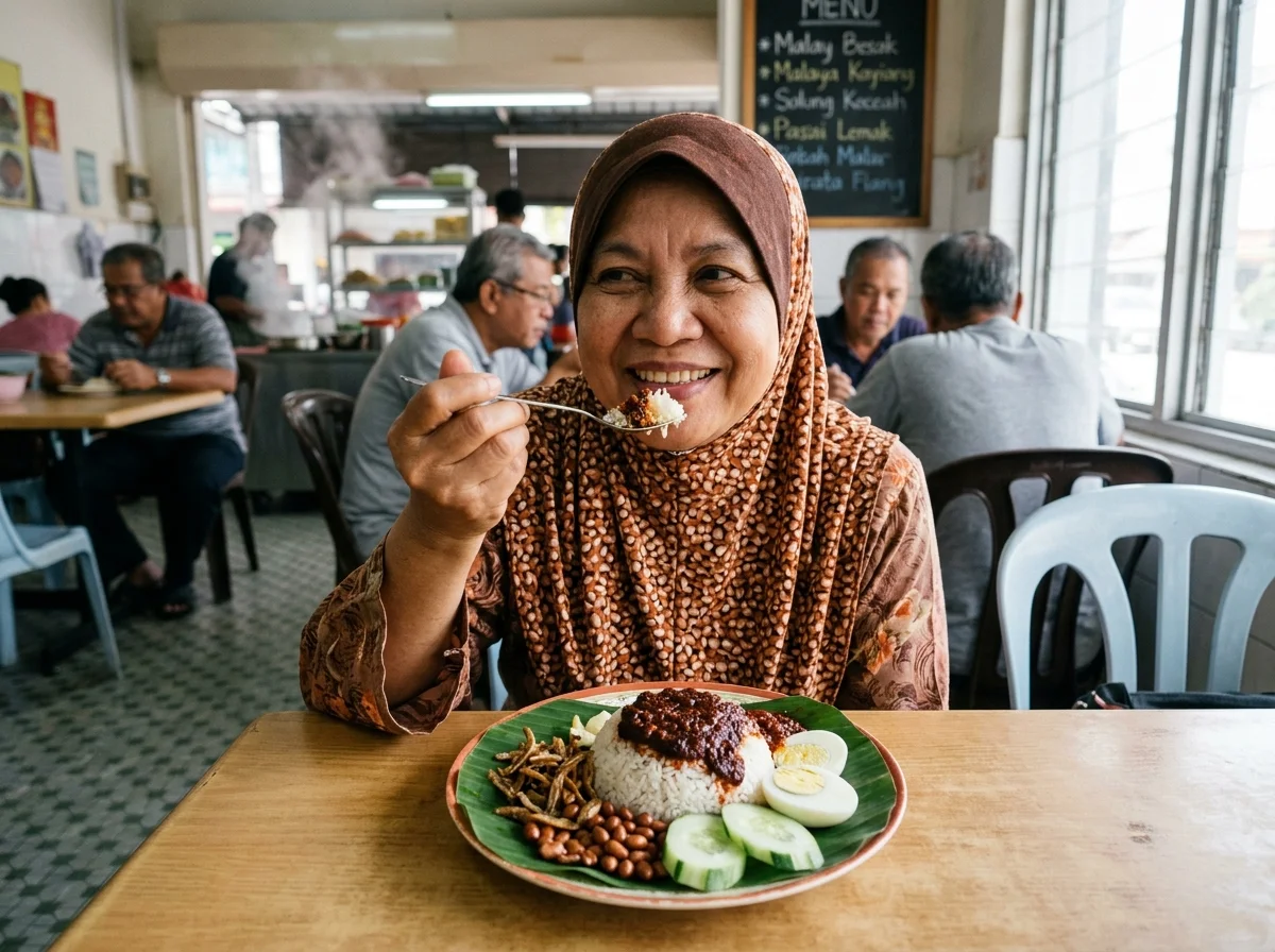 Sepinggan nasi lemak dengan sambal dan telur