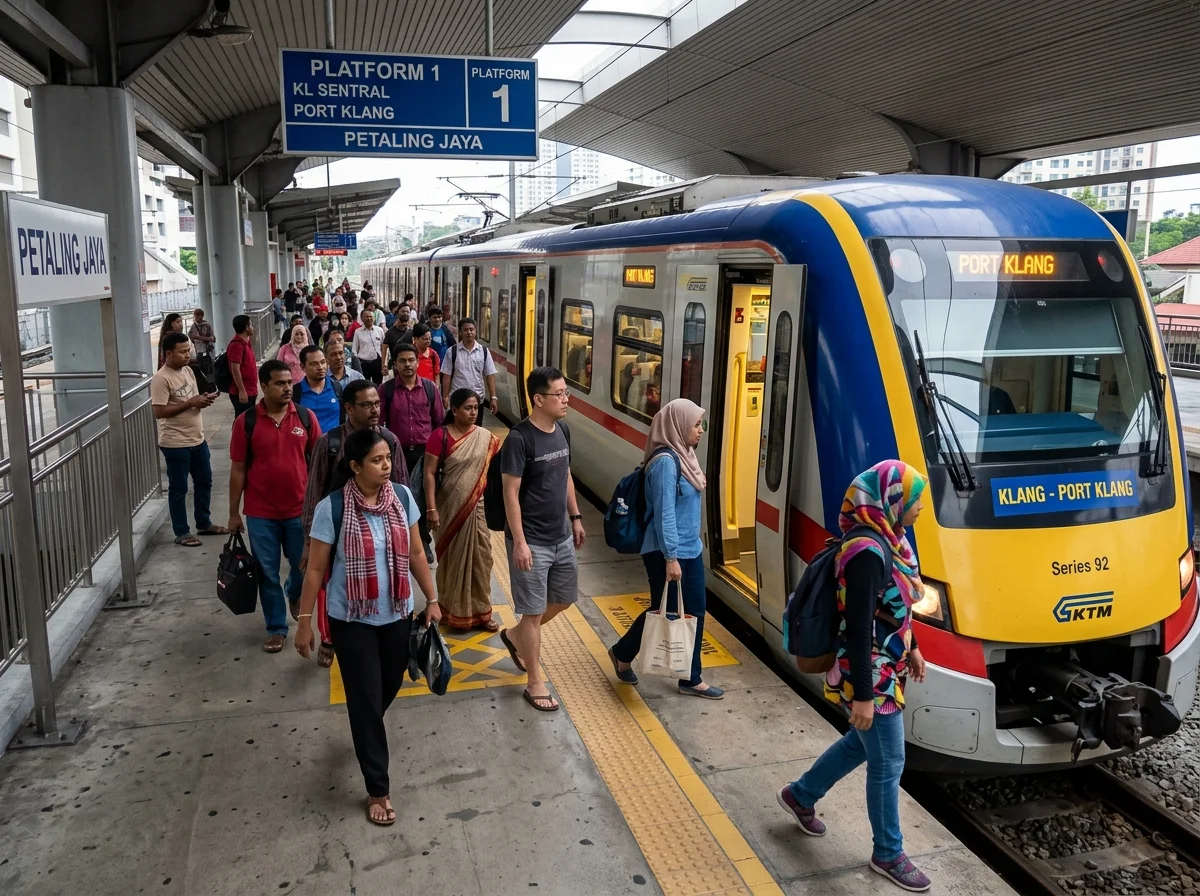 Tren KTM Komuter di platform stesen Petaling Jaya