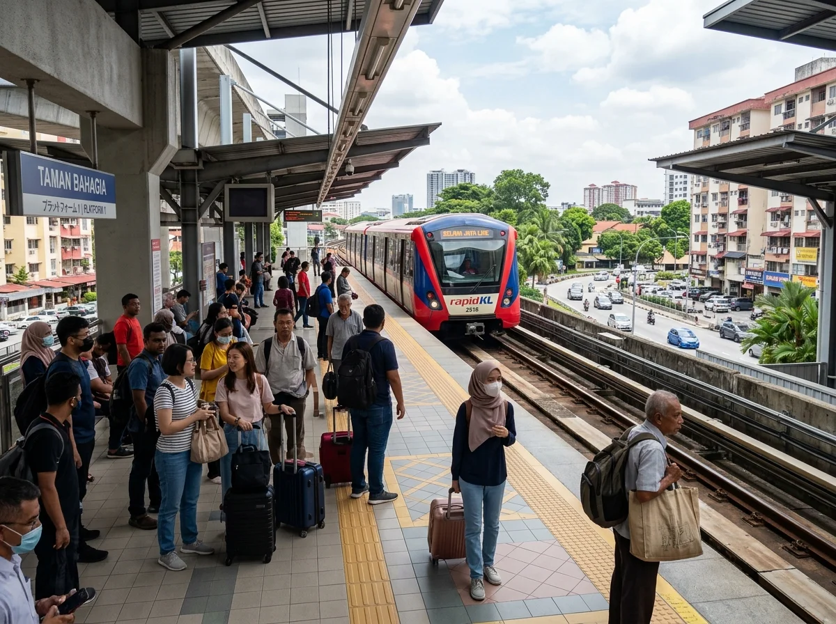 Tren LRT Laluan Kelana Jaya tiba di stesen Petaling Jaya