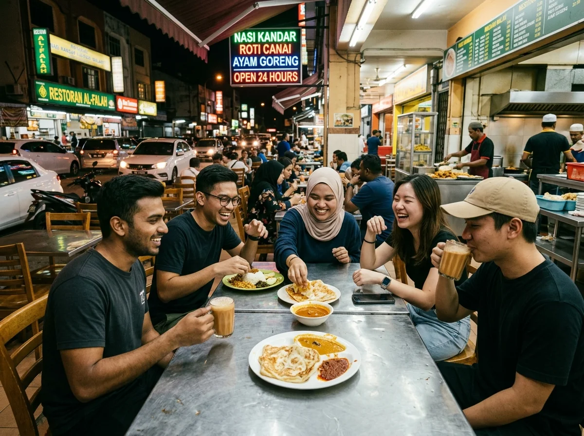 Restoran mamak 24 jam di Petaling Jaya dengan roti canai dan teh tarik