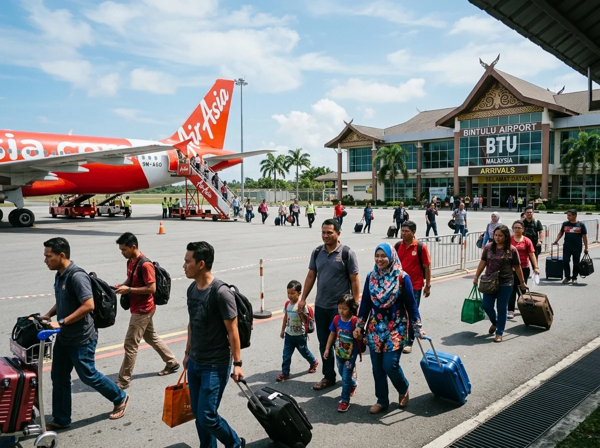 Pesawat dan penumpang tiba di Lapangan Terbang Bintulu BTU