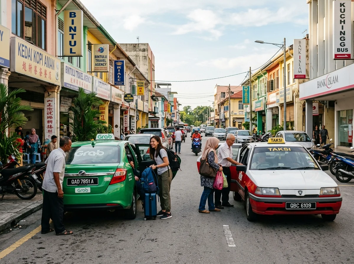 Grab dan teksi di pusat bandar Bintulu