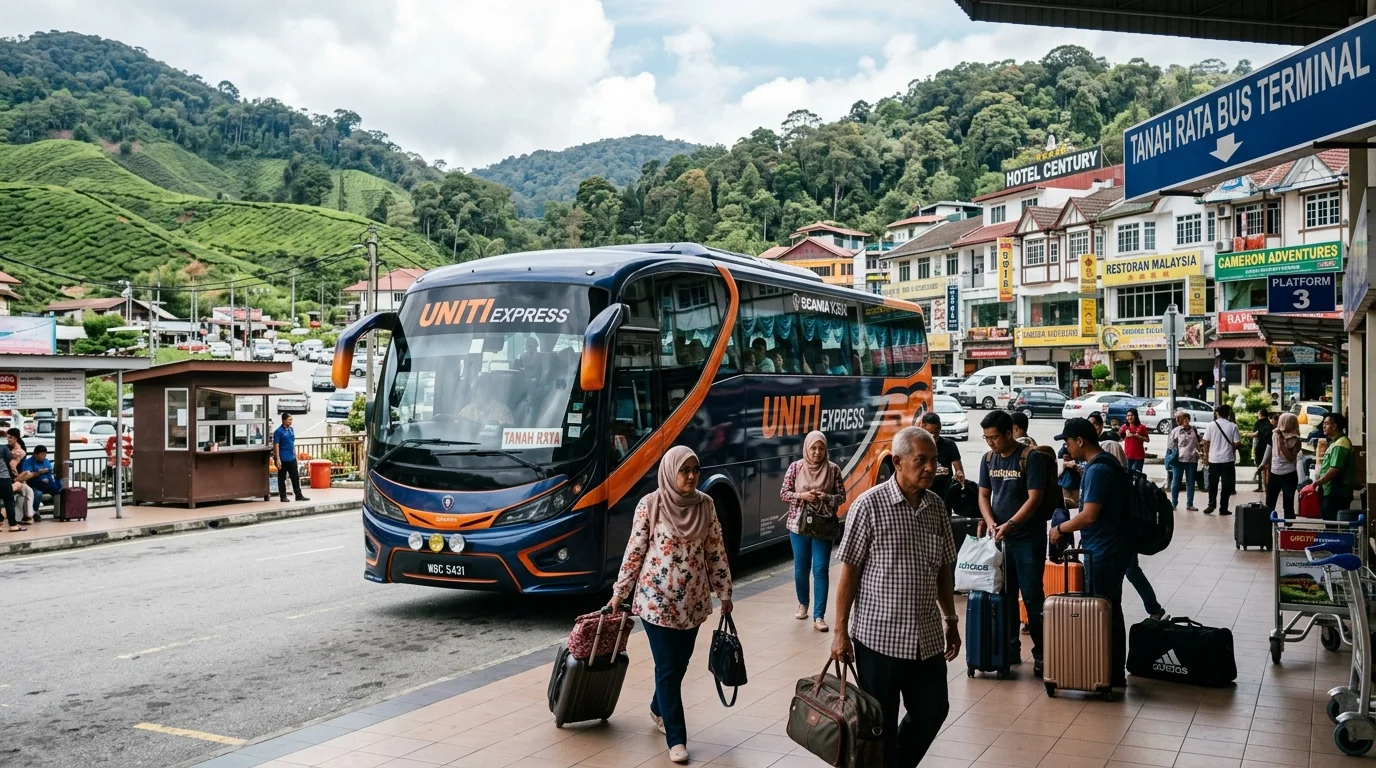 Bas ekspres tiba di Terminal Tanah Rata Cameron Highlands