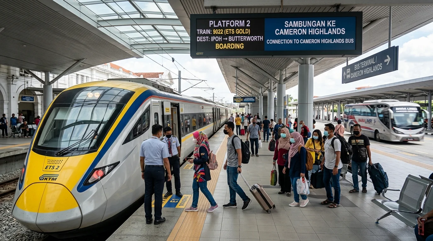 ETS di Stesen Ipoh Malaysia — laluan kereta api + bas ke Cameron Highlands