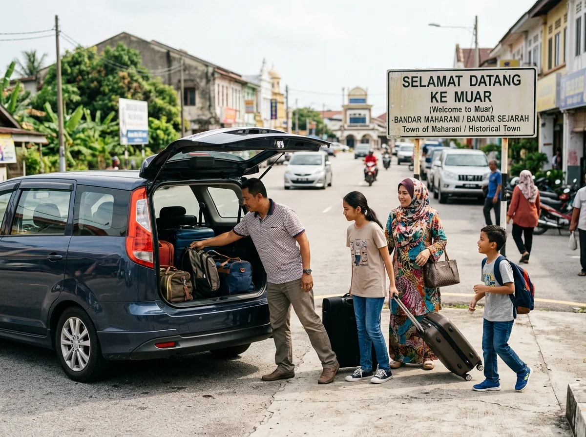 Tiba ke Muar dari lapangan terbang Melaka atau Senai