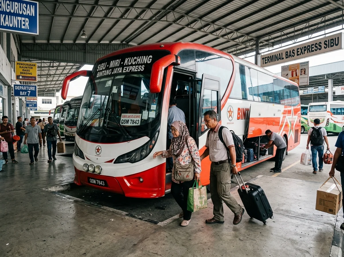 Bas ekspres di terminal bas Sibu