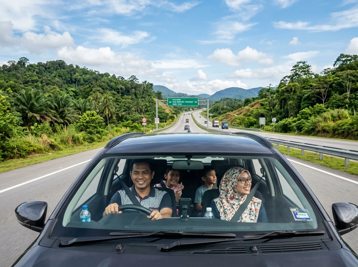 Memandu di Lebuhraya Pan Borneo menuju Sibu