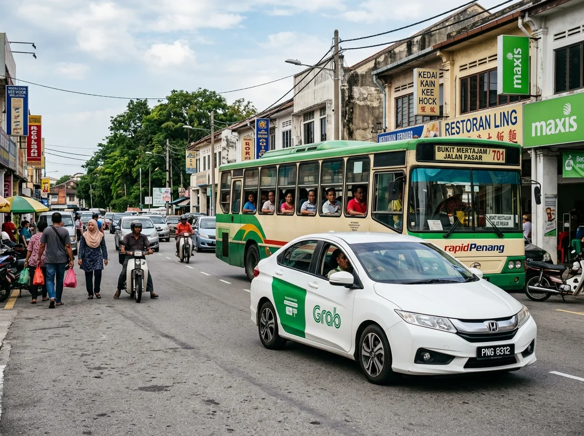 Grab dan bas tempatan di jalan Seberang Perai