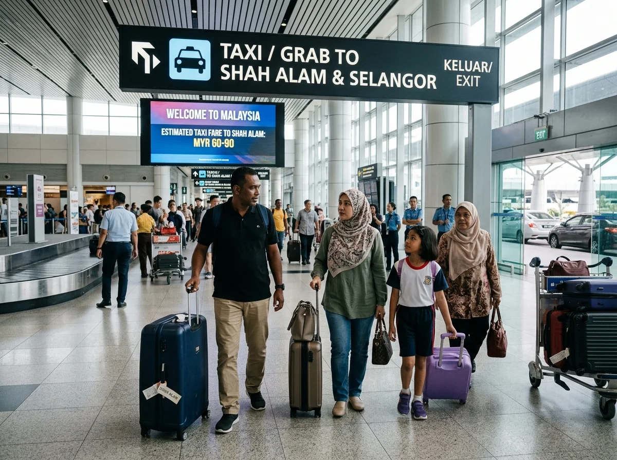Pelancong dengan bagasi menuju Shah Alam dari lapangan terbang