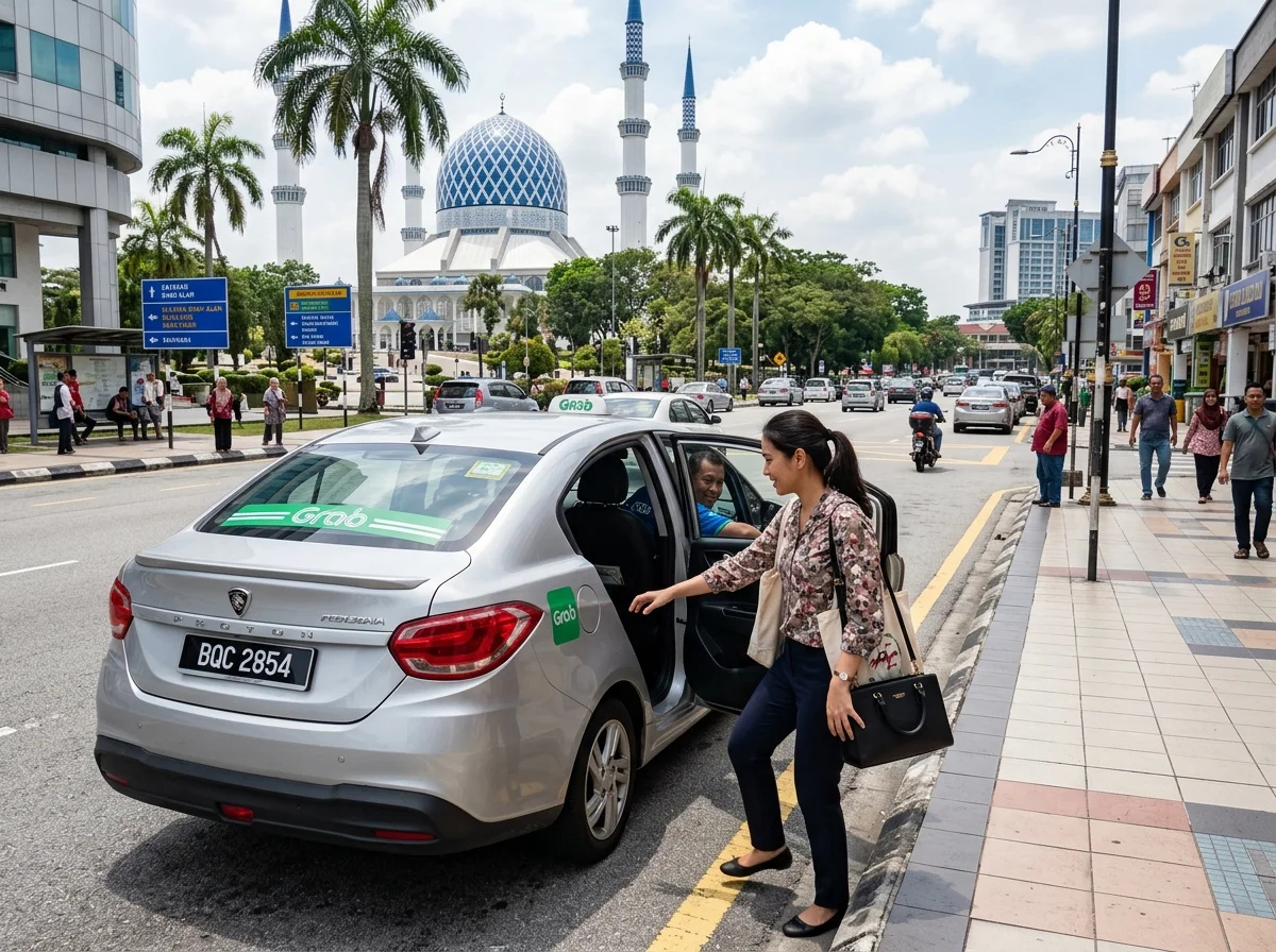 Menaiki Grab di jalan bandar Shah Alam