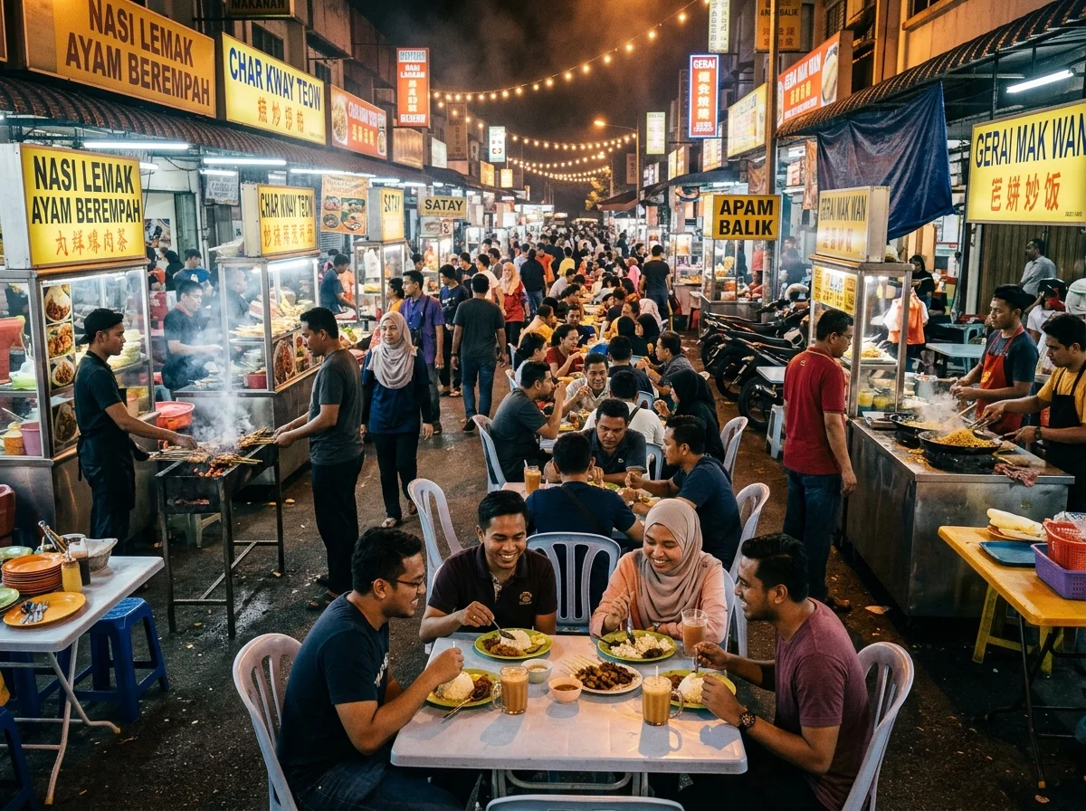 Deretan gerai makan di Seksyen 7 Shah Alam pada waktu malam