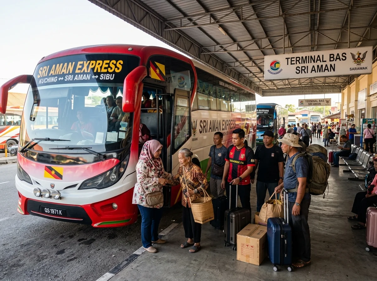 Bas ekspres di terminal Sri Aman