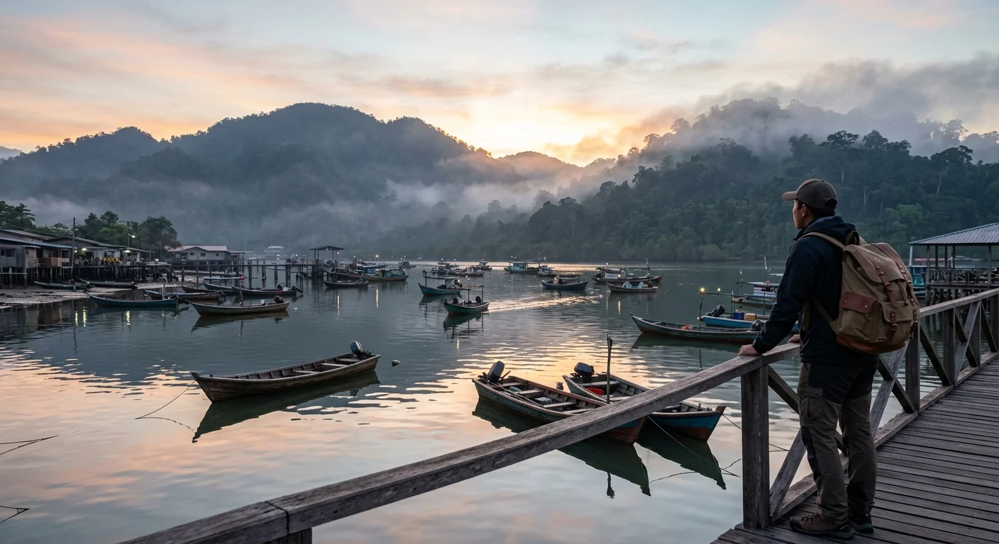 Sandakan Harbour waktu pagi — pemandangan teluk sebelum balik