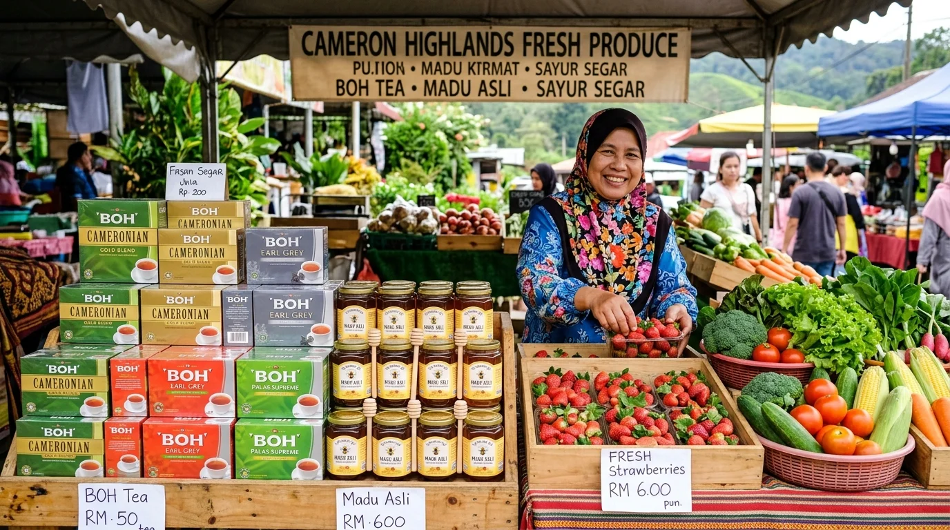 Produk Cameron Highlands — teh Boh, madu, strawberi, sayur segar